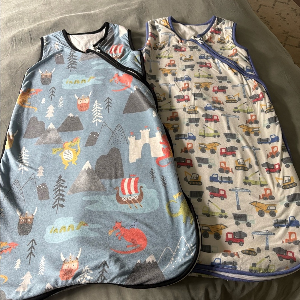 Blue Viking Dragon & Cream Construction Print Baby Sleep Sacks